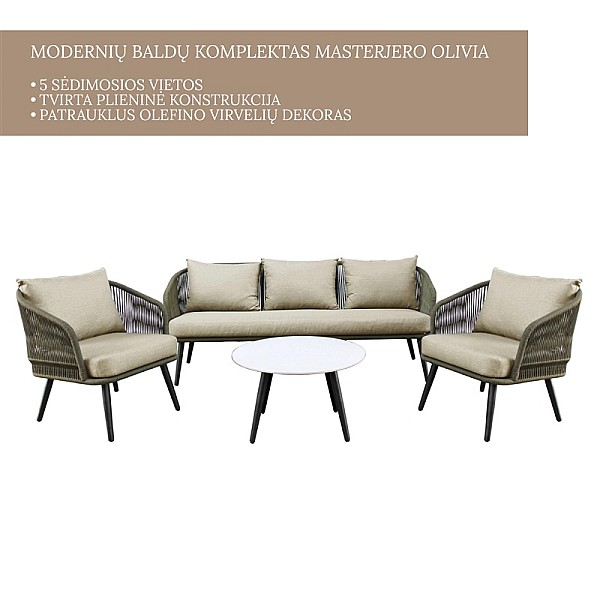 OUTDOOR FURNITUR SET OLIVE GREEN 5 SEAT