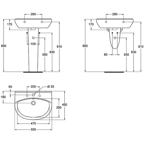 BASIN HUNG ULYSSE S 55X45 WHITE