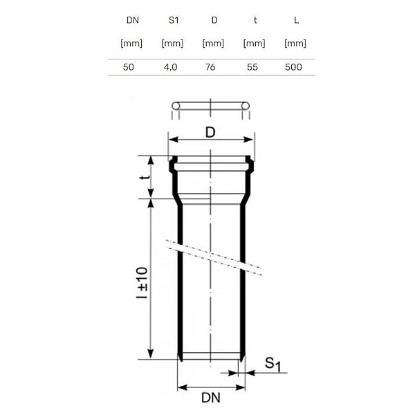 PIPE INTERNAL D58 0.5M 4.0MM PP SKOLAN