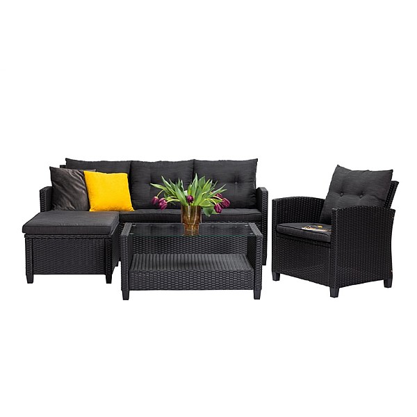 OUTDOOR FURNITURE SET BLACK 4 SEATER