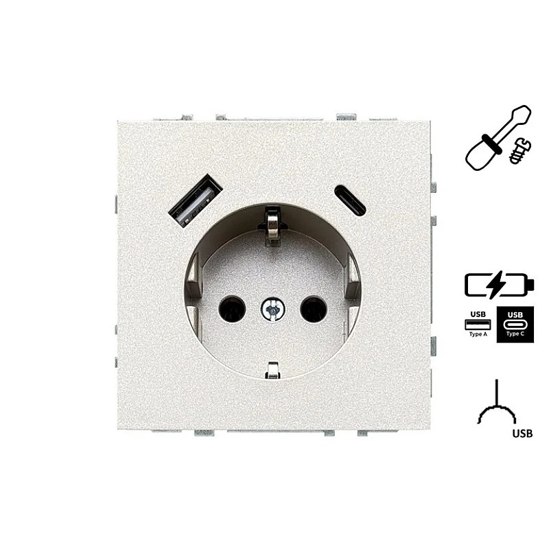 Kištukinis lizdas ir USB A+C kroviklis LIREGUS MODERN.šamp.