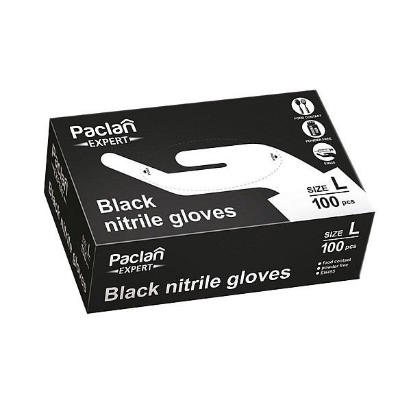 EXP NITRILE GLOVES BLACK 100PCS BOXL