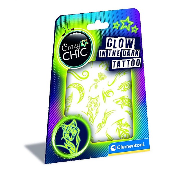 Rinkinys tatuiruotėms Clementoni Glow in The Dark Tattoo