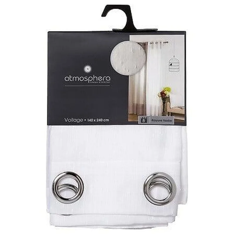 SHEER CURT STRIPED 140X240 RINGS WHITE D
