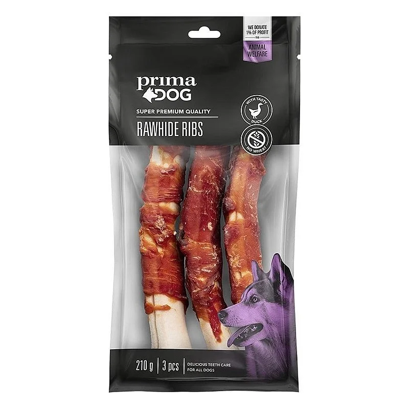 PRIMADOG TREAT RAWHIDE RIBS 210G. PCS 3