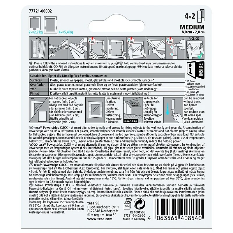 Lipni juostelė Tesa Power-Strips 77721 Dvipusė 0.06m x 2cm Lipni juostelė Tesa Power-Strips 77721 Dvipusė 0.06m x 2cm
