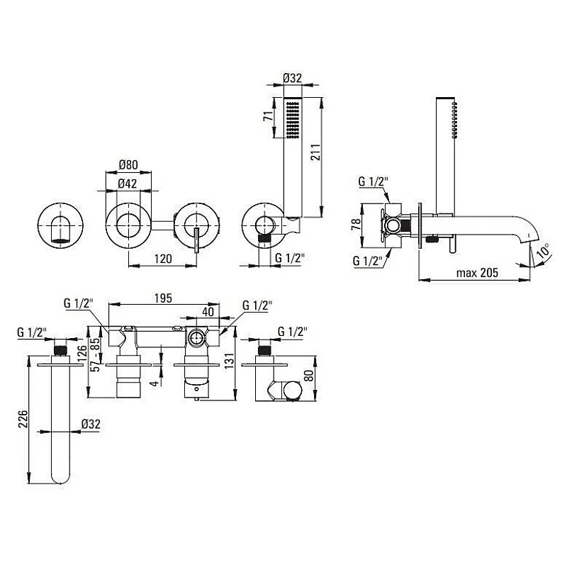 SILIA 4 HOLES BATH MIXER CONCEALED BRG