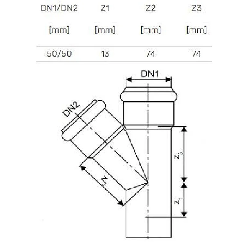 TEE INTERNAL D58/58X45 PP SKOLAN