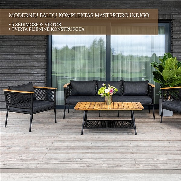 OUTDOOR FURNITURE SET GREY 5 SEATER