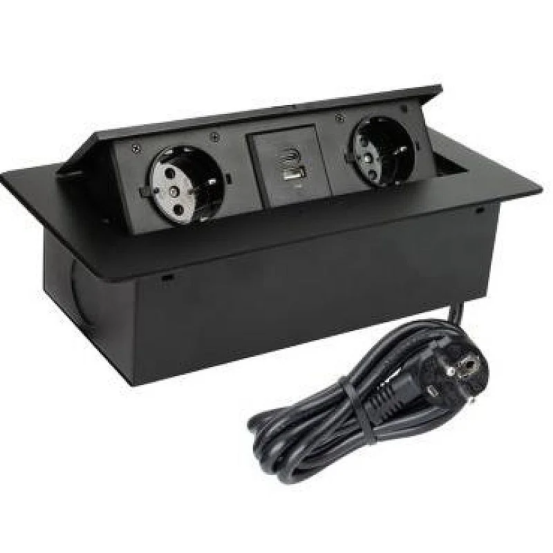 EXT CORD 2PL+USB A+C 3M BLACK