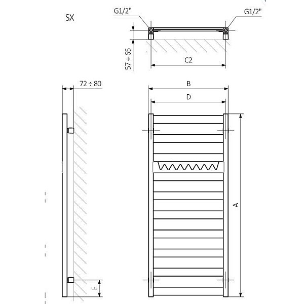 Ūdens dvieļu žāvētājs Terma Vivo. melna. 500 mm x 910 mm