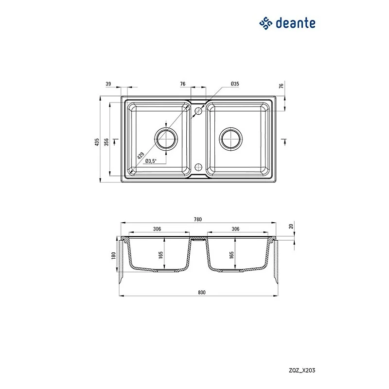 ZORBA GRAN SINK 78X43X18 ZQZ_N203 BLK