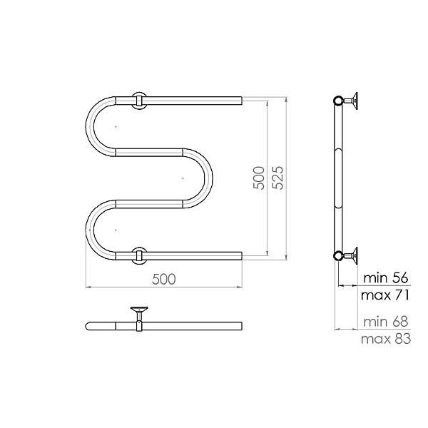 TOWEL HEATER M.50X50/1/2/D25.SIMPLE CHR