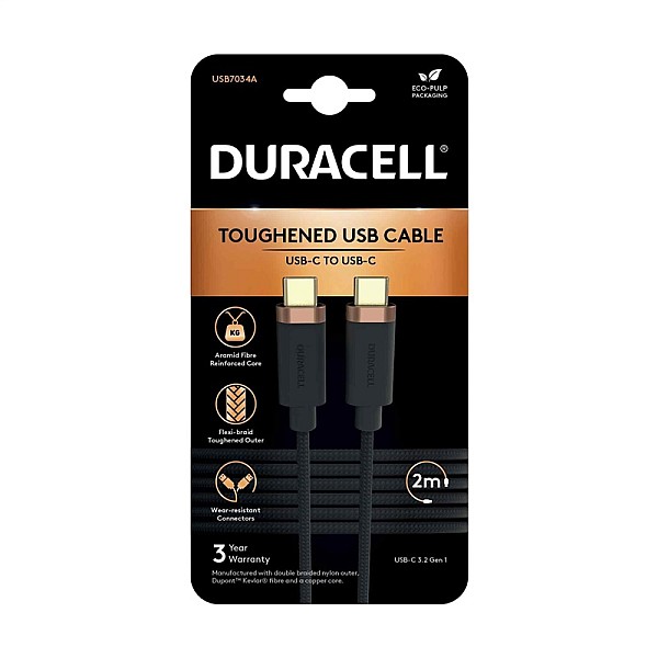 Vads Duracell USB7034A. USB Type-C. 2 m. pelēka