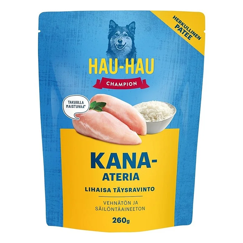 Šlapias šunų maistas. vištiena Hau-Hau. 0.26 kg