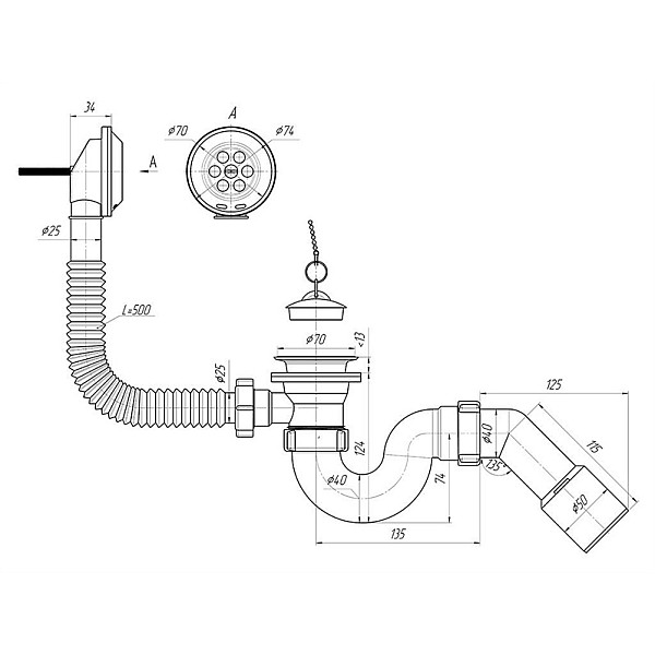 BATH TRAP OUTLET OVERFL 1 1/2 FLEXI E156