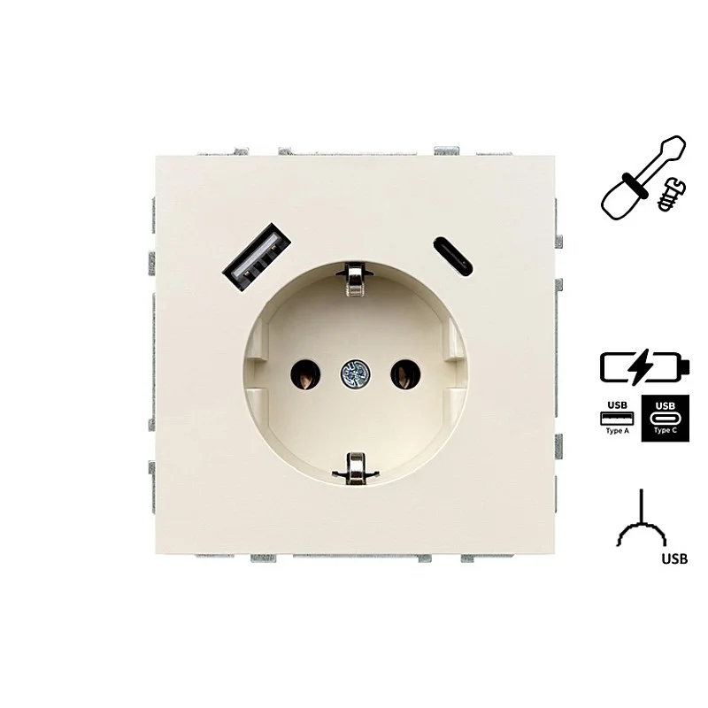 Kištukinis lizdas ir USB A+C kroviklis LIREGUS MODERN.smėlio