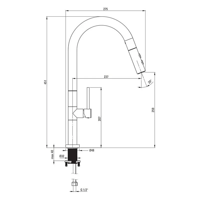 MIXER KITCHEN BQO D72M TITANIUM