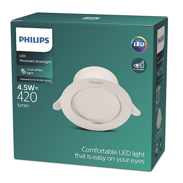 Iebūvēta lampa Philips DIAMOND CUT. 4.5W. 4000°K. LED. balta