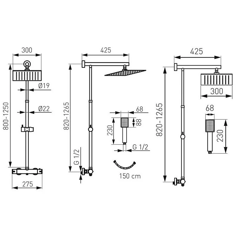 Dušas komplekts Ferro Trevi Square NP75SQ-TRV7U. hroma
