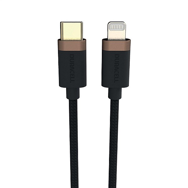 Laidas Duracell USB9012A. Lightning/USB-C. 1 m. pilka