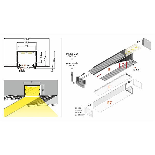 PROFILE SET LINEA-IN20 ANOD2000RECESSED