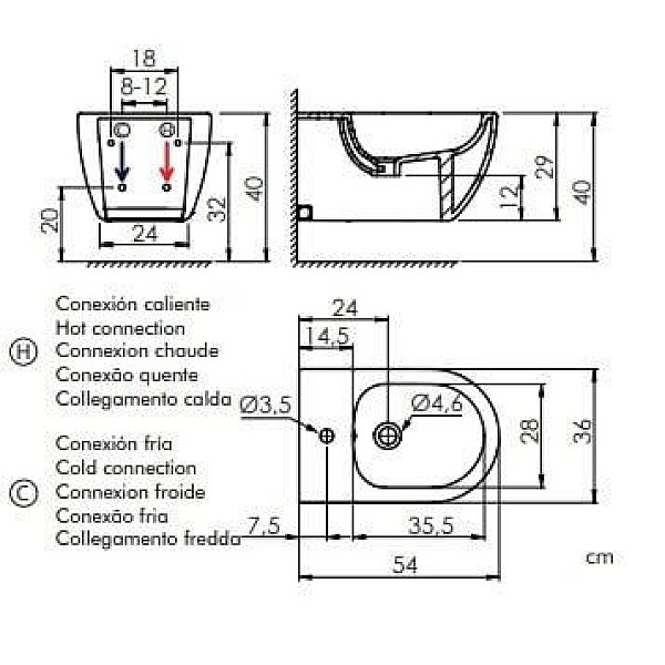 Bidē Masterjero. 360mm x 290 mm x 290 mm. balta