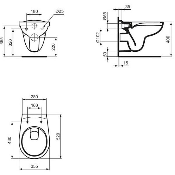 TOILET HUNG EUROVIT RIMLESS WITH COVER