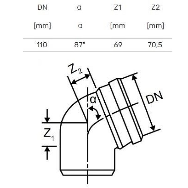 Elkonis iekštelpu kanalizācijai Magnaplast Skolan 110mm. 87°