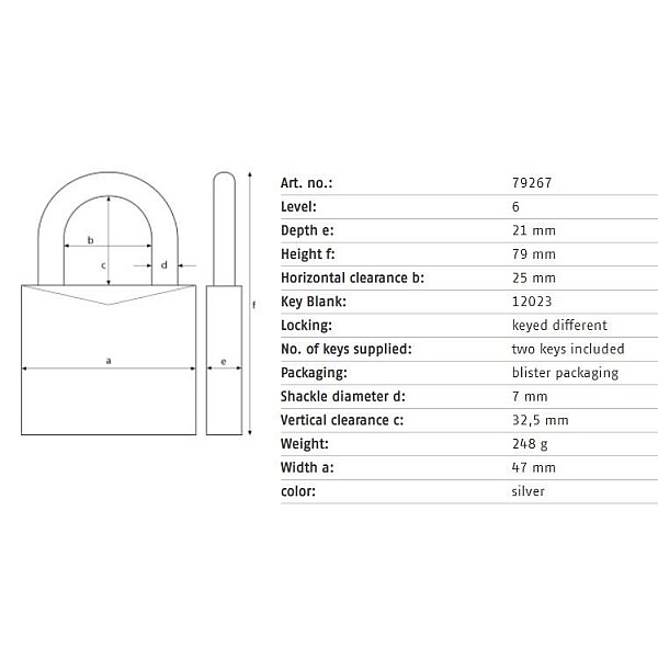 PADLOCK ABUS 79267 47X79 MM