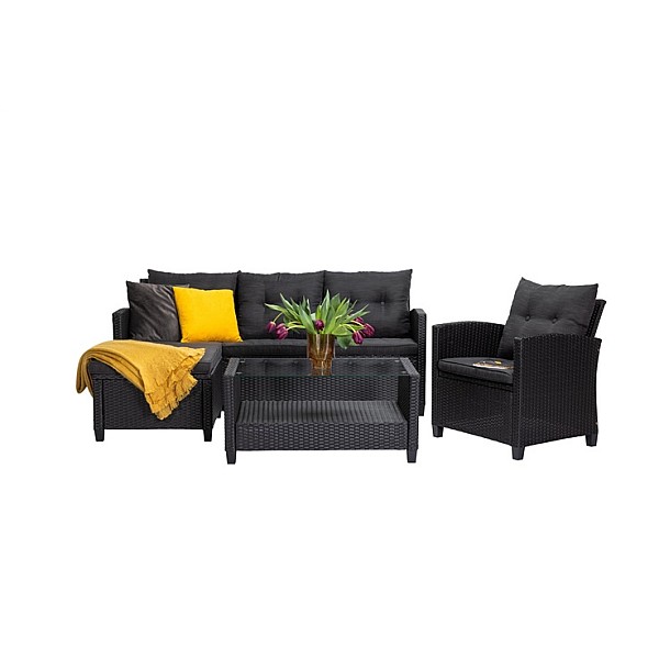 OUTDOOR FURNITURE SET BLACK 4 SEATER