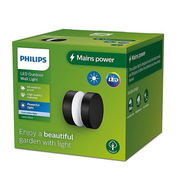 Lampa Philips LAVEN 929003362501. 6W. LED. IP44. melna