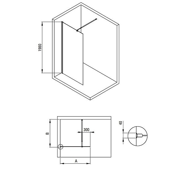 KERRIA PLUS SHOWER WALL. WHT/TRAN NERO80