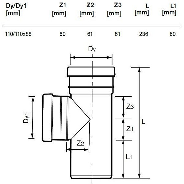 Lauko kanalizacijos trišakis Wavin. Ø 110 / 110 mm. 88°