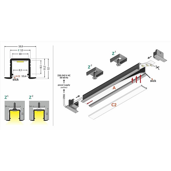 PROFILE SET SMART-IN10 ANOD2000 RECESSED