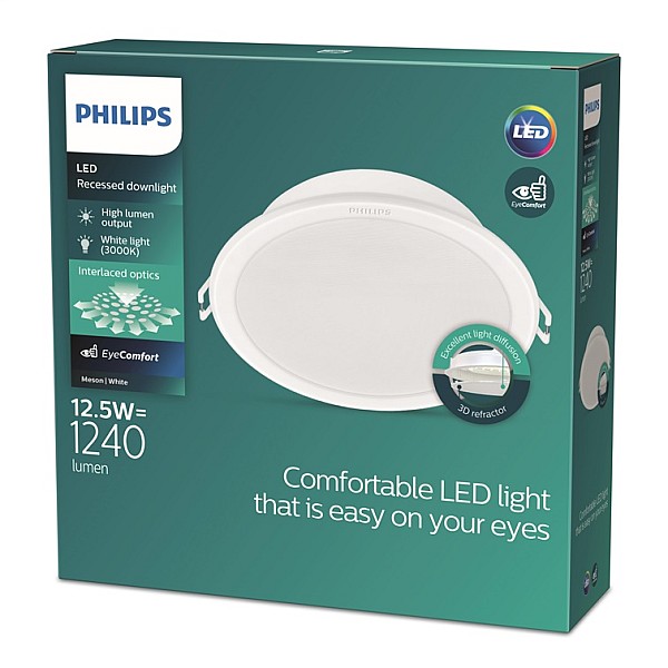 Iebūvēta lampa Philips Meson. 12.5W. 3000°K. LED. balta