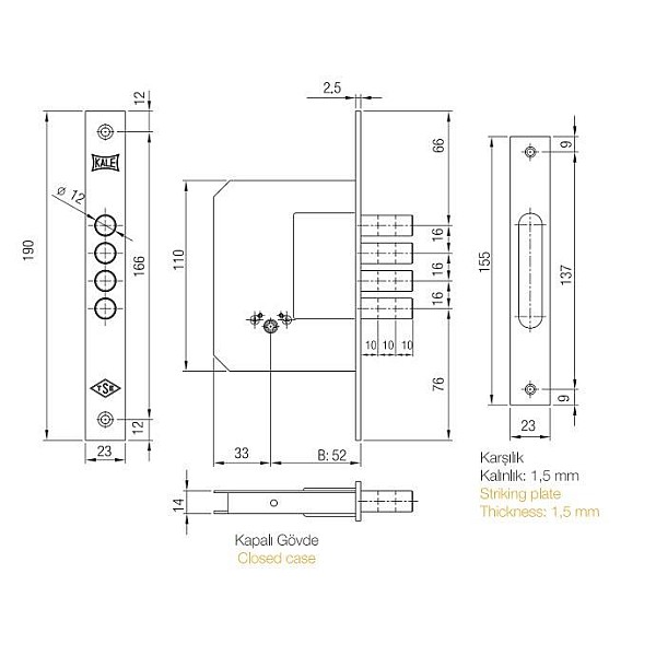 MORTISE LOCK KALE 189/4MF 5 KEYS