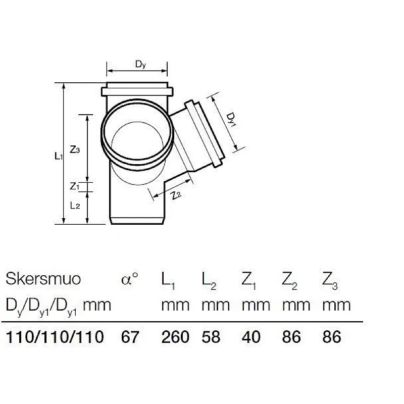 KRUSTGABALS PP DIVPLAKŅU 110X110X110X67 (WAVIN)