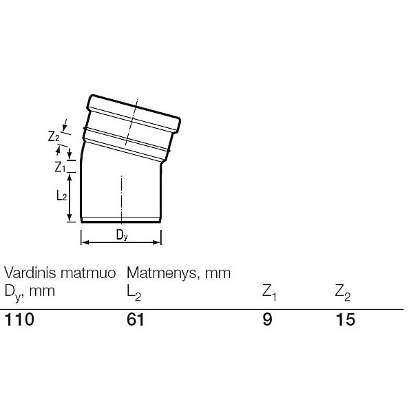 Lauko kanalizacijos alkūnė Wavin. Ø 110 mm. 15°