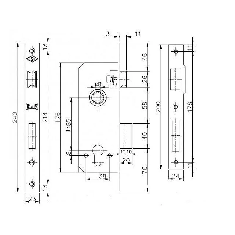 Įleidžiamoji spyna Kale Kilit 152/R-35. be cilindro Įleidžiamoji spyna Kale Kilit 152/R-35. be cilindro