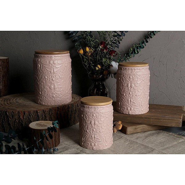 CANISTER BAMB LID PINK 9.2X15.6CM 730ML