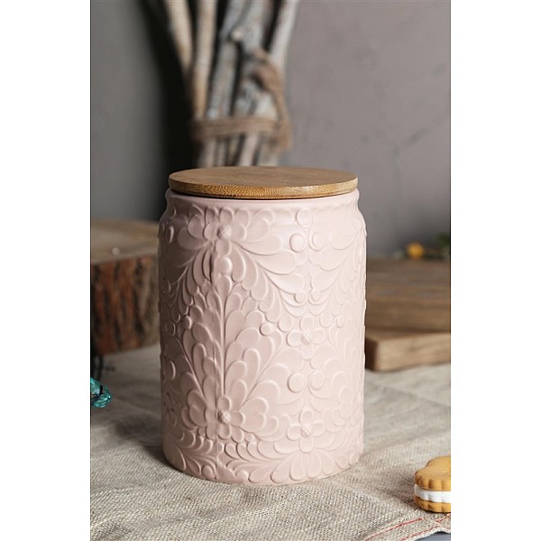 CANISTER BAMB LID PINK 8.2X8.6CM 450ML