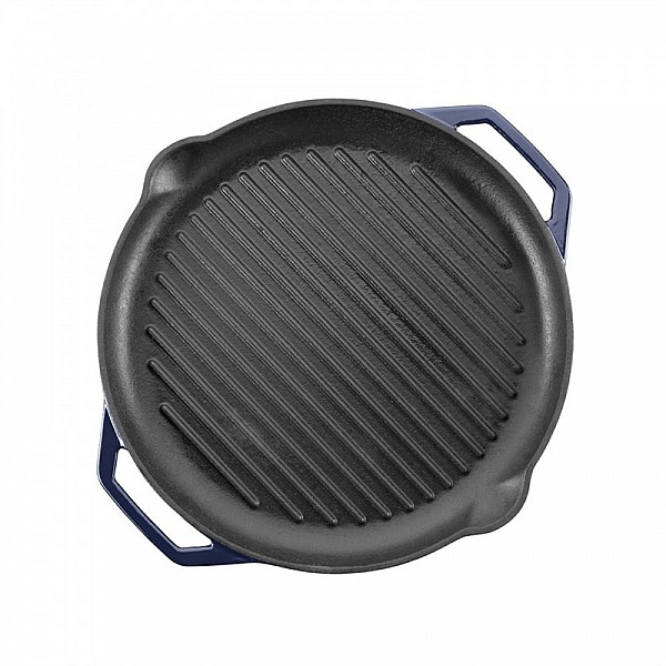 ENAMELED RIBBED CAST IRON FRYING PAN BLU