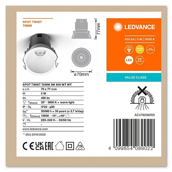 Lampa padziļinājums Ledvance Twist TWIST. 5W. 3000°K. LED