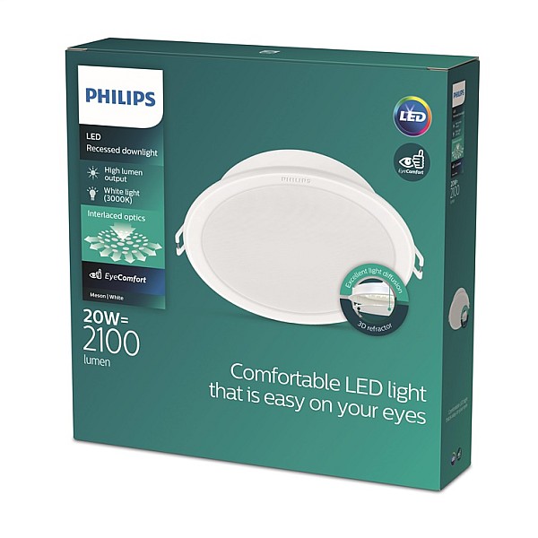 Iebūvēta lampa Philips Meson. 20W. 3000°K. LED. balta