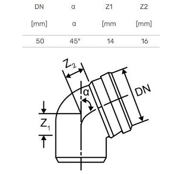 Alkūnė vidaus kanalizacijai Magnaplast Skolan. 58 mm. 45 °