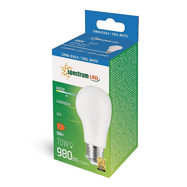 Lemputė Spectrum LED. E27 A60 9W 3000K 820LM PL