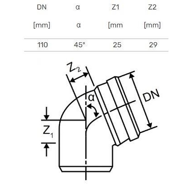 Alkūnė vidaus kanalizacijai Magnaplast Skolan. 110 mm. 45 °