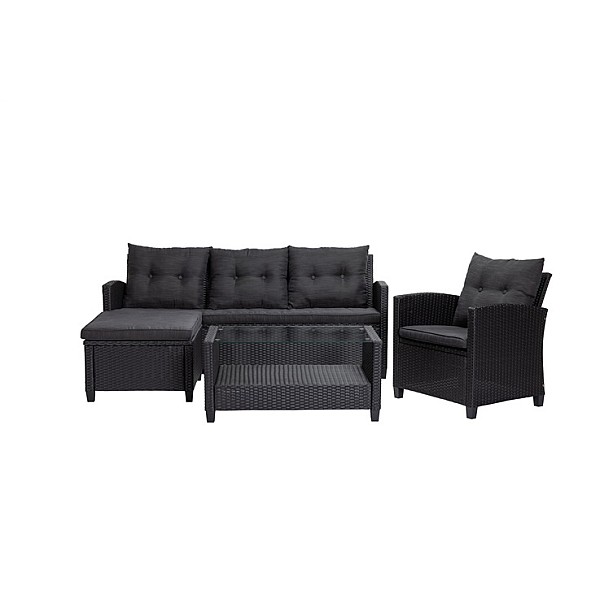 OUTDOOR FURNITURE SET BLACK 4 SEATER