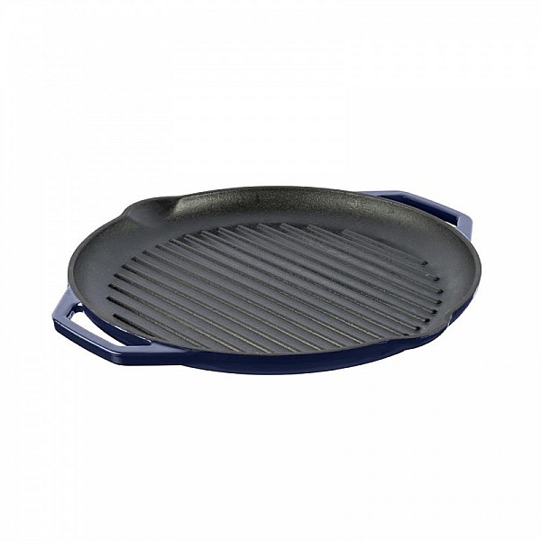 ENAMELED RIBBED CAST IRON FRYING PAN BLU